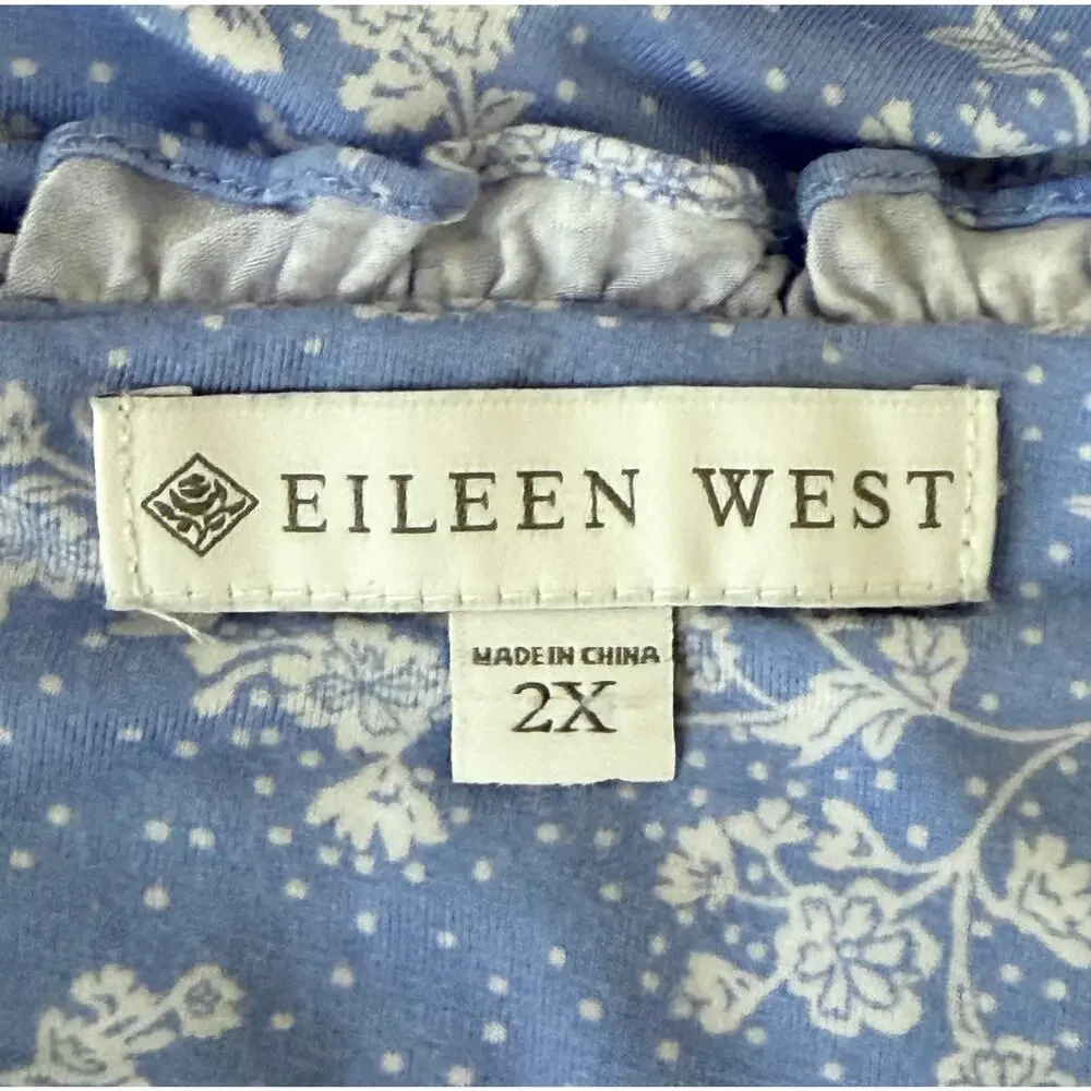 Eileen West Floral Waltz Nightgown Blue White 2X Pajama Sleep Dress Modal Blend